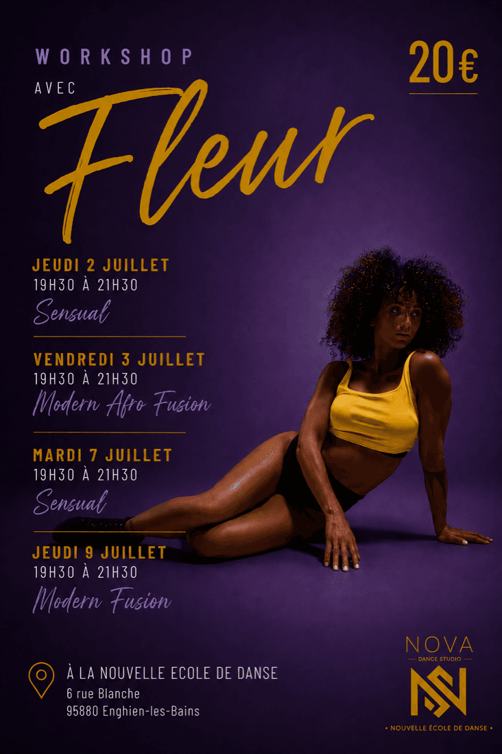 Affiche des workshops d'été avec Fleur — Nouvelle École de Danse, Enghien